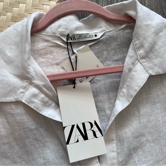 NWT zara white 100% linen polo oversized shirt - Picture 3 of 9